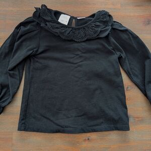 Zara Black Ruffle-Trim Long Sleeve Top
